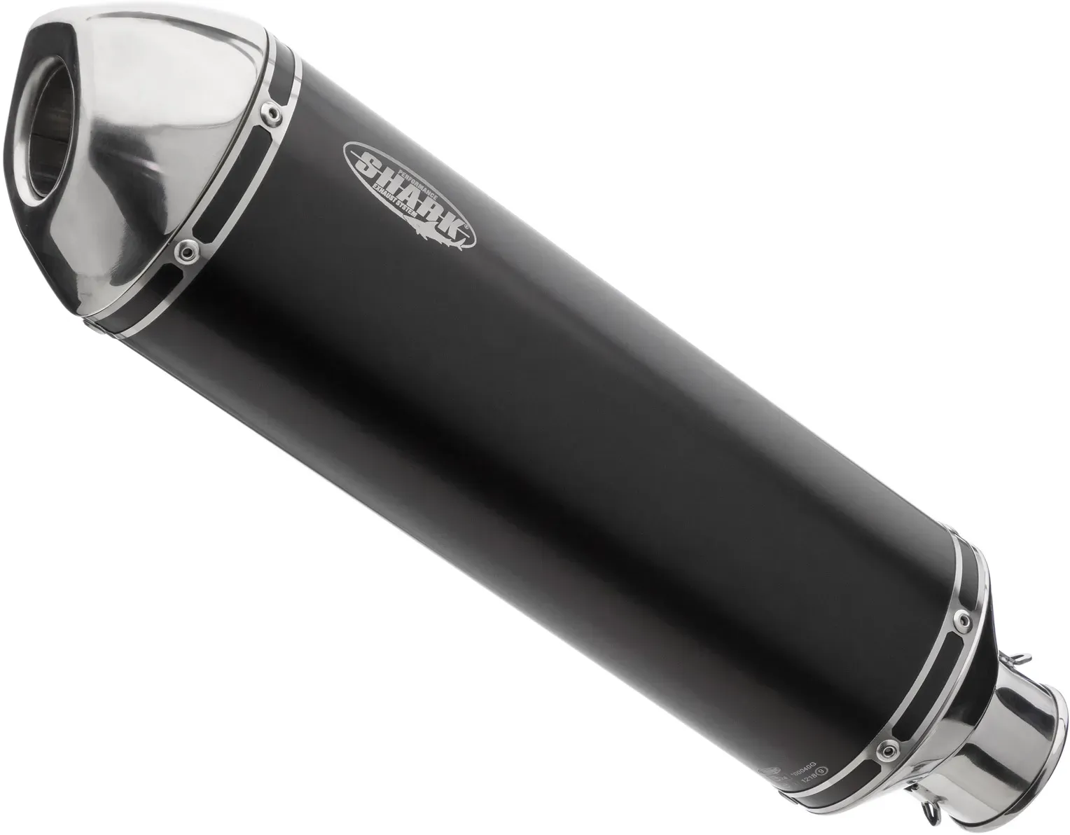 SHARK EXHAUST DSX-5 Aluminium eloxiert/Endkappe Edelstahl poliert schwarz, schwarz