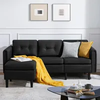 Yaheetech 3-Sitzer Sofa mit Ottomane Modernes Ecksofa Couch Schlafcouch Sessel L-Form Rechts/Links fürs Wohnzimmer/Schlafzimmer/Gästezimmer Schwarz
