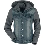 RED by EMP Damen blau-graue Jeansjacke mit abnehmbarer Kapuze S