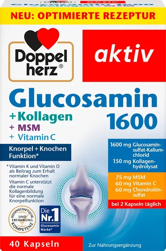 Doppelherz Glucosamin 1600 Kollagen MSM Vitamin C Kapseln 40 St, 45,2 g