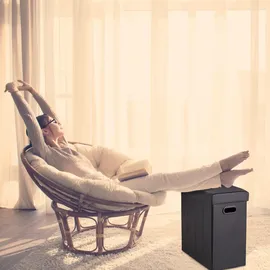 Relaxdays Sitzhocker mit Stauraum, Kunstleder, gepolstert, Faltbarer Hocker, Wohnzimmer, HBT: 49 x 48,5 x 27 cm, schwarz