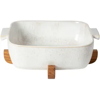 Costa Nova Auflaufform Eivissa, Creme, Holz, Keramik, Eiche, quadratisch, 30x13x32 cm, Handmade in Europe, backofengeeignet, Kochen, Auflaufformen