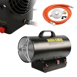 Lospitch Gasheizgeblaese 30kw Gas Heizgeraet inkl Verbindungschlauch und Druckminderer Heizleistung fuer handelsuebliche Gasflaschen, Piezozuendung - Schwarz