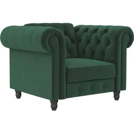 dorel home Chesterfield-Sessel Felix Veloursstoff 111 x 83 x 87 cm Dunkelgrün mit Rückenlehne 3-fach verstellbar