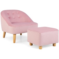 COSTWAY Kindersofa mit Ottomane, Samt-Kindercouch für Spielzimmer & Kinderzimmer, Kindersessel für Kleinkinder 3-5 Jahre, Rosa