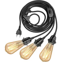 Ledscom.de Textilkabel LEKA schwarz, Stecker, Schalter, 8 m, Lampen-Fassung,