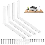 4 STK Regalhalterung Weiß Regalwinkel Regal, Metallwinkel 90 Grad, Schwerlast Regal Wandhalterung Regalbrett Regalträger, Schwimmende Wandregal Halterung, mit Schrauben, 25 x 14.6 x 2.4 cm