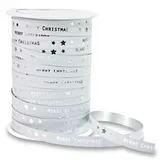 Präsent Geschenkband Merry Christmas matt weiß/silber 10,0 mm x 100,0 m
