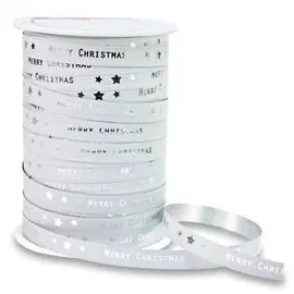 Präsent Geschenkband Merry Christmas matt weiß/silber 10,0 mm x 100,0 m