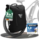 MIVELO - 3 in 1 Fahrradtasche - Rucksack - Schultertasche wasserdicht 100% PVC frei, mit gepolstertem Laptopfach, für Fahrrad Gepäckträger I Gepäckträgertasche mit Rucksack 1 STK (Schwarz,