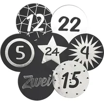 Frau WUNDERVoll® 48 Adventskalenderzahlen AUFKLEBER für 2 Kalender schwarz matt,silber, Durchmesser 4 cm (Angebot) / Sticker, Weihnachten, Adventskalender, DIY Kal...
