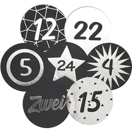 Frau WUNDERVoll® 48 Adventskalenderzahlen AUFKLEBER für 2 Kalender schwarz matt,silber, Durchmesser 4 cm (Angebot) / Sticker, Weihnachten, Adventskalender, DIY Kal...