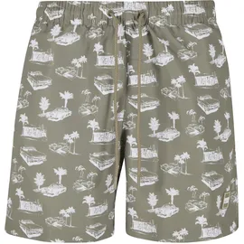 URBAN CLASSICS Badeshorts Urban Classics Pattern Swim Short Grün/Weiß XL