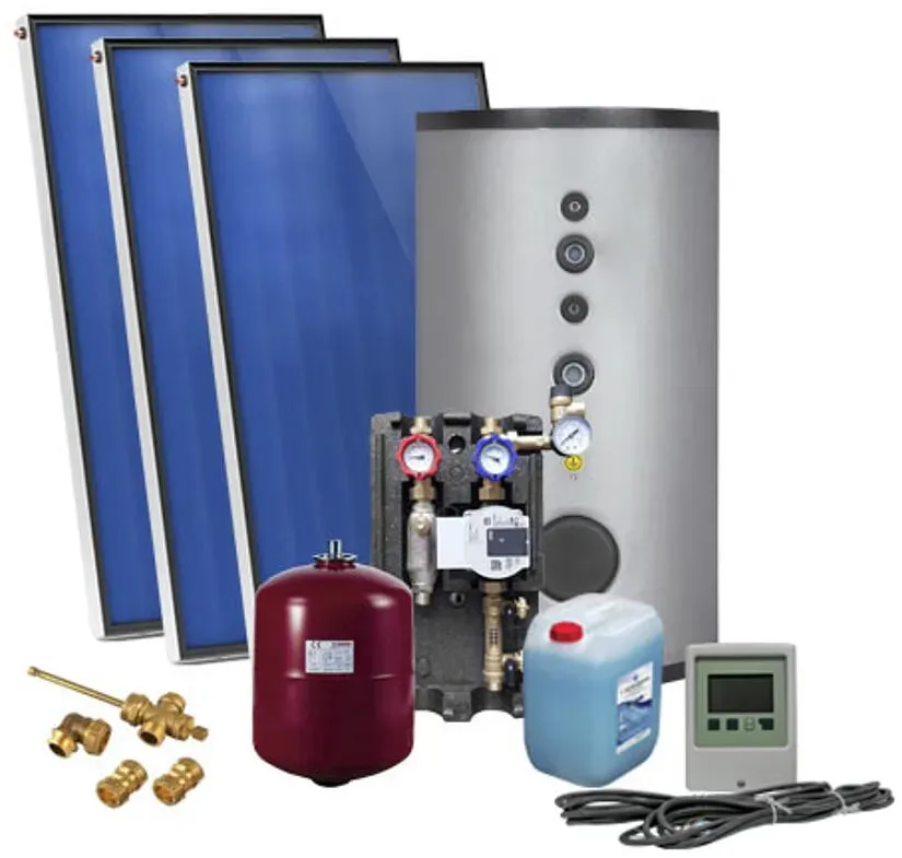 Solarpaket SUNEX AMX 2.51, Flachdachmontage 7,53m2 mit Solarspeicher 400L, 2 WT