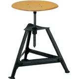 E/D/E Bandstahl-Drehhocker Holz Rundsitz, RAL 9005 Dreibein, Höhe 400-600mm Sitzfläche
