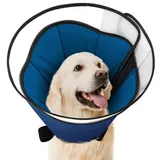 EvcgoX Halskrause Hund für Große Hunde Leckschutz Hundekragen nach der Operation 360° Vision Weich Halskrause Hund mit PVC Schutzhülle Blau L(33-43CM)