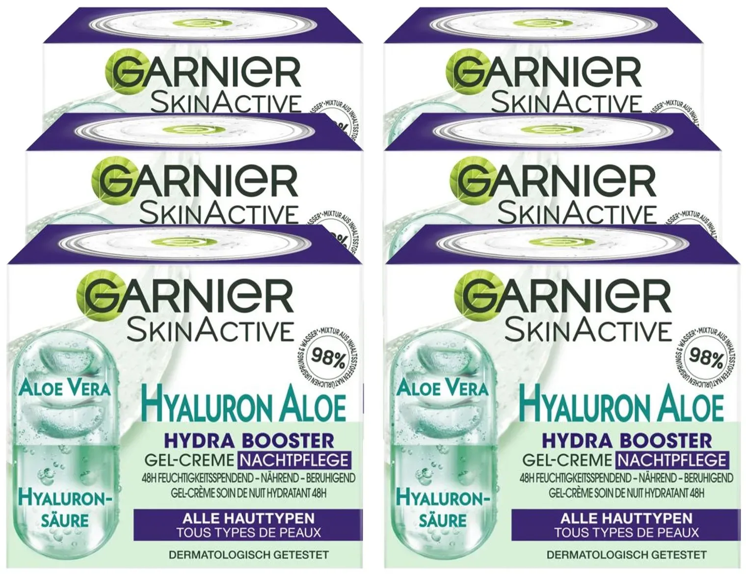 Garnier Skin Acitve Hyaluron Aloe Gel-Creme Nachtpflege 50 ml, 6er Pack