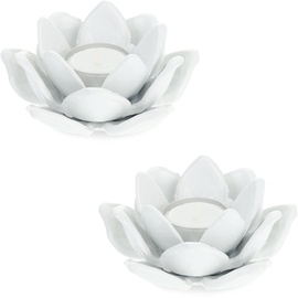 Relaxdays Teelichthalter, 2er Set, Lotusblüten-Form, Kerzenhalter Gusseisen, drinnen & draußen, HxD: 5,5x11 cm, Farbwahl