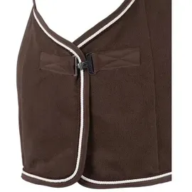 Equinate Abschwitzdecke Arizona aus Polarfleece mit Kreuzbegurtung und Zierkordeln braun
