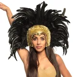Boland - Haarschmuck Go-Go-Tänzerin, mit schwarzen Federn, aufwendiger Kopfschmuck, Samba, Bauchtänzerin, Kostüm, Karneval, Mottoparty, Gold