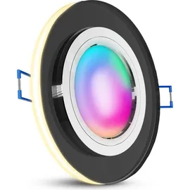 SSC-LUXon YAPU Glas Einbauspot flach mit LED Ring in schwarz spiegelnd - Einbaulampe mit WLAN LED Lampe Smart RGB CCT dimmbar
