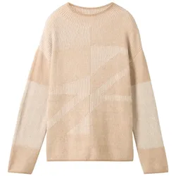 TOM TAILOR Damen Gemusterter Strickpullover, beige, Gemustert, Gr. XXL