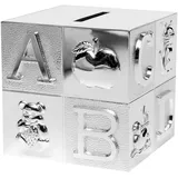 Zilverstad Spardose Würfel groß ABC 7,5x7,5x7,5cm versilbert (Gravur bis 15 Zeichen)