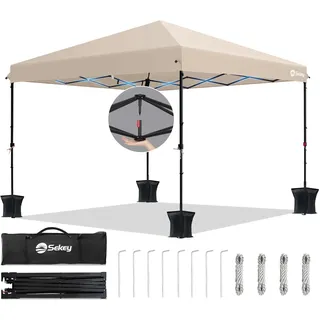 Sekey Premium Pop Up Pavillon 3x3 Wasserdicht Stabil Winterfest, Faltpavillon 3 x 3 m mit Verdickten Röhren, Partyzelt Rennzelt Faltbar, Höhe Verstellbar 250-270 cm, Khaki