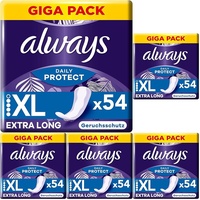 Always Dailies Protect Slipeinlagen Damen, Extra Long (54 Binden) Giga Pack, geruchsneutralisierend, atmungsaktiv, flexibel (Packung mit 5)