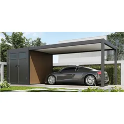PergoLine Carport aus Aluminium mit Abstellraum   3 x 7,2 M   Garage anthrazit