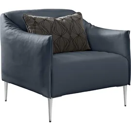 W.Schillig Cocktailsessel "sally", blau (blau z59), B:84cm H:78cm T:84cm, Longlife Xtra-Leder Z59: Glattleder mit modischer Prägung. Hautstärke 0, 9 - 1, 1 mm., Sessel, Cocktailsessel, mit Metallfüßen in Chrom glänzend