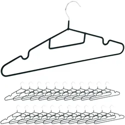 Relaxdays Kleiderbügel, 24er Set, rutschfest gummiert, Steg, Einkerbungen, Krawattenhalter, Bügel platzsparend, schwarz