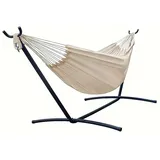 RAMROXX Hängematte 200×150 cm creme natur mit Gestell platzsparend bis 250 kg