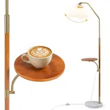 KOMFOTTEU 160 cm Stehlampe mit Ablage, elegante Standlampe mit E27 Fassung | Stehleuchte mit Plissee Lampenschirm aus Papier, verstellbarem Lampenk... - Gold