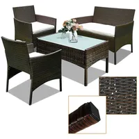 Hengda Sitzgruppe Couch Polyrattan Relax-Lounge Sitzgarnitur Ecke Gartenmöbel Balkon braun - Braun