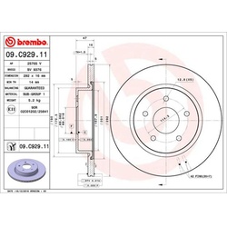 Bremsscheibe BREMBO 09C92911 hinten, belüftet, 1 Stück