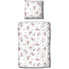 Traumschlaf Bettwäsche Vintage Rose Weiß/Rot 240 x 220 cm + 2 x 80 x 80 cm