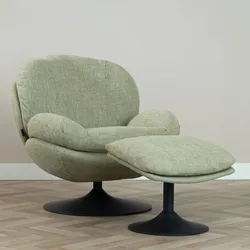 Bronx71 Sessel mit Hocker Isobel Leinen drehbar olivgrün
