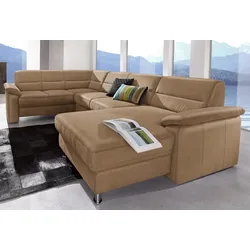 Wohnlandschaft SIT & MORE "Ascara U-Form", braun (cappuccino), B:312cm H:85cm T:204cm, NaturLeder in Sitz und Rücken, Korpus ist mit passendem Kunstleder bezogen.;Luxus-Microfaser (100% Polyester);Softlux-Kunstleder;Primabelle-Microfaser (100% Polyester), Sofas, inklusive Boxspring/Federkern-Polsterung, wahlweise mit Bettfunktion