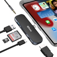 Qhou USB C Hub für iPad Pro, Qhou 6 in 1 USB C Adapter für iPad Pro 2021 2020 2018 12,9/11 Zoll, iPad Air 4 Dongle mit 4K HDMI, USB 3.0, SD/TF Slot, USB-C PD Schnellladung, Kopfhöreranschluss