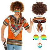 Morph Kostüm Herren 70er Jahre, Schlagermove Outfit, Retro Party Oberteil, Perfekt für Karneval und Events, L - L