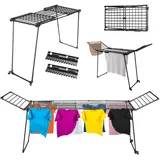 KADAX Wäscheständer ausziehbar, 257x60x99cm, Standtrockner mit großer Trockenfläche, klappbarer Wäschetrockner, ausziehbarer Flügelwäscheständer (Schwarz)