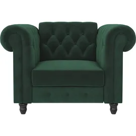 dorel home Chesterfield-Sessel Felix Veloursstoff 111 x 83 x 87 cm Dunkelgrün mit Rückenlehne 3-fach verstellbar