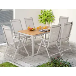 CASARIA® Sitzgruppe Alu Bern 6+1 + WPC Tisch Natur