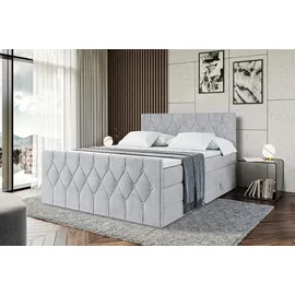 altdecor Boxspringbett mit Matratze und Lattenrost - VELANTO KING - 160x200 cm - Grau Monolith - Topper, Fußteil, Polsterbett mit Bettkasten, Bett... - Hellgrau