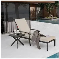 OKWISH Gartensofa Verstellbarer Patio-Liegestuhl Aluminium Baumwollkissen, Loungebett 1 Teile, verstellbare, Aluminiumpool-Chaise Lounge Möbel beige