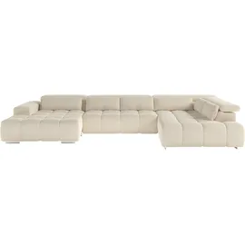 Cotta Wohnlandschaft COTTA "Orion U-Form, B: 409 cm", ivory, B:409cm H:73cm T:225cm, 100% Polyester, Sofas, Wohnlandschaft, mit Kopfteilverstellung & 6 Nierenkissen