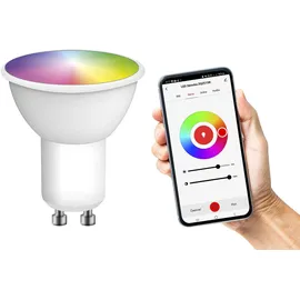 EMOS GoSmart LED-Reflektorlampe, MR16 ZigBee 4,8W Ersatz für 35W, Helligkeit 400 lm, RGB, Lichtfarbe 2700-6500 K, ZigBee Gateway, kompatibel mit Tuya GoSmart-App, Sprach-Assistant, GU10 Sockel, Weiß
