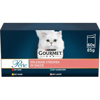 Purina Gourmet Perle Еrlesene Streifen mit Huhn, Rind, Lachs & Kaninchen 60 x 85 g