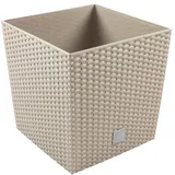 Prosperplast 32L Blumentopf Rattan-Optik Pflanzkübel inkl. Einsatz quadratisch Kunststoff H 32,5 cm Mocca
